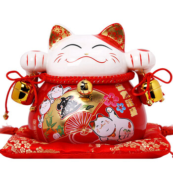 
                                                            吉善缘 陶瓷招财猫摆件存钱罐店铺开业礼品 收银前台发财猫家居公司办公室装饰品创意储蓄罐实用生日礼物 9寸生意旺盛                