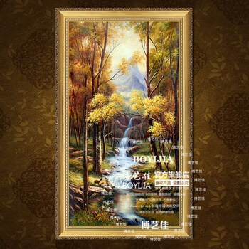 
                                        博艺佳 欧式风景山水画手绘油画酒店家居玄关走廊装饰画有框挂画 A款-豪华角花框 80CM*160CM                