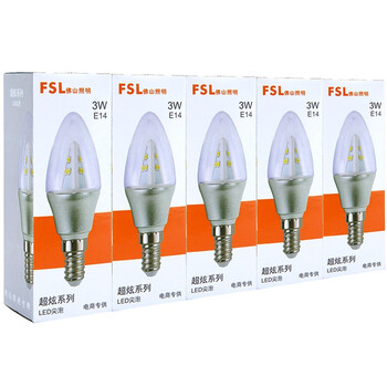 
                                        佛山照明（FSL）LED尖泡小口节能灯具3W透明E14暖白光2700K 炫银尖泡 5支装                