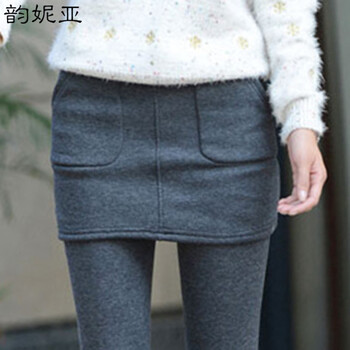韵妮亚2015冬装新款外穿裙裤显瘦加厚加绒长裤假两件打底裤女6683 灰色 L