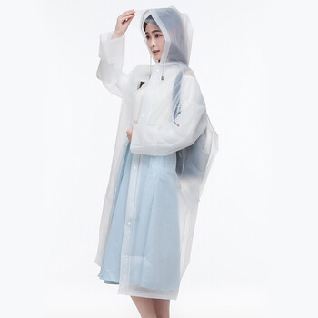 zuomee时尚EVA户外徒步成人半透明雨衣雨披 男女士长款 情侣款 黑灰色  有帽檐 L