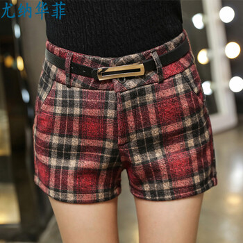 尤纳华菲 新款秋冬<em>短裤女</em>格子<em>毛呢</em>子<em>短裤</em>休闲