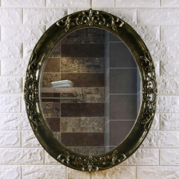 美式复古欧式椭圆浴室镜 装饰墙卫浴卫生间厕所梳妆化妆壁挂镜子 青