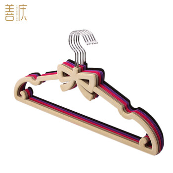善庆 植绒衣架 防滑彩色成人衣服架无痕蝴蝶衣挂心形魔术衣撑 米黄(蝴蝶款) 10个