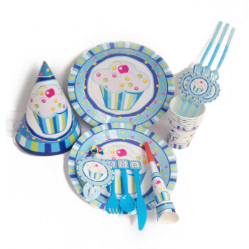 
                                        孩派 聚会用品 儿童生日派对用品 生日聚会 男孩蓝蛋糕主题套餐系列                