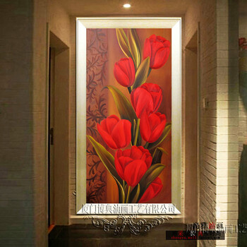 
                                        现代简约玄关装饰画竖画走廊壁画过道挂画竖幅有框画立体画竖版画艺术画立体画 资深画师手绘油画 红色/有框画 60*120厘米                