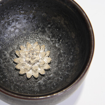 怀樽 李甲栈天目瓷油滴建盏茶杯茶盏陶瓷茶具手工银饰杯品茗杯主人杯 纯银镶嵌 宋韵盏 宋韵盏银莲款