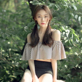 新款 韩版性感小胸小格子分体高腰比基尼保守显瘦泳衣 乳白色 xl