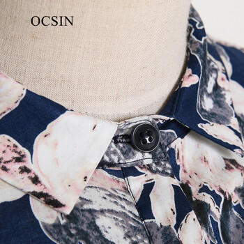 OCSIN偶现长袖纯棉衬衫女2016年春装新款中国风个性印花打底衫152CS04货到付款 蓝色 均码