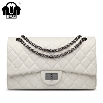 mpouka新款女包牛皮女单肩包斜挎包小香风菱