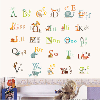 可移除墙贴 小动物26个英文字母贴画 幼儿园教室布置贴纸早教益智