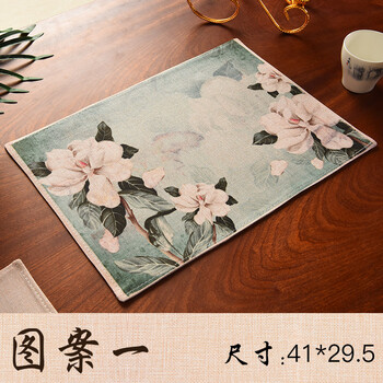 万兆 新款古风水墨花鸟虫鱼国风高档豪华布艺西餐垫日式中式餐桌垫