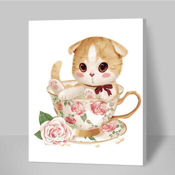 易卓diy数字油画 卧室动漫卡通动物手绘装饰画茶杯猫