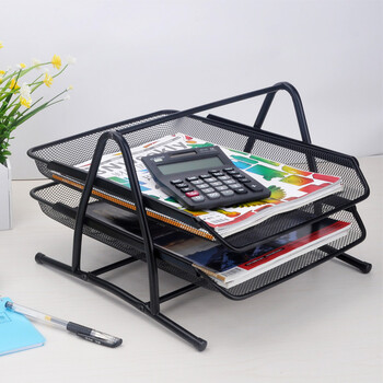 创易文件栏多层文件盘金属网状文件筐文件架