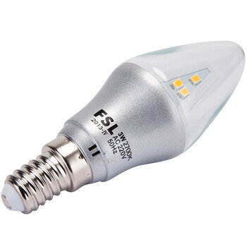 
                                        佛山照明（FSL）LED尖泡小口节能灯具3W透明E14暖白光2700K 炫银尖泡 5支装                