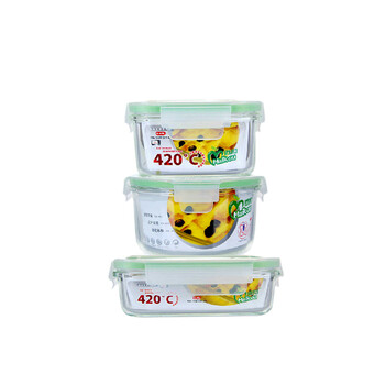 
                                        迈扣 耐热玻璃保鲜盒套装 微波炉饭盒烤箱专用餐盒饭盒密封盒便当盒 草绿色 三件套350ml+350ml+450ml                