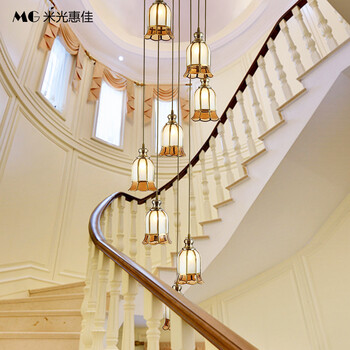 欧式全铜大吊灯别墅客厅餐厅挑高跃层loft复式楼旋转楼梯间长吊灯