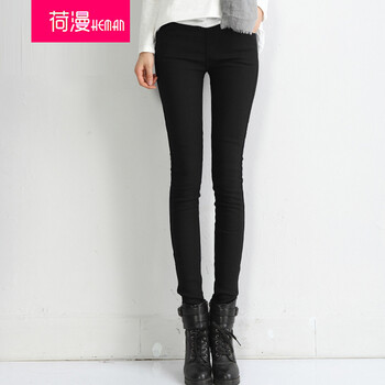 荷漫2015新款打底裤外穿高腰女韩版潮秋冬加绒显瘦修紧身小脚铅笔裤子学生裤9922 白色 M适合80斤到100斤