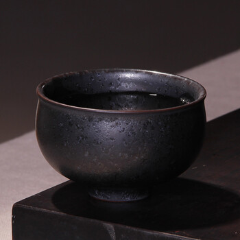 怀樽 李甲栈天目瓷油滴建盏茶杯茶盏陶瓷茶具手工银饰杯品茗杯主人杯 纯银镶嵌 宋韵盏 宋韵盏银莲款