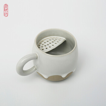 堂悦坊 浪淘沙汉白色陶器带盖茶杯+茶叶罐2件套装礼盒 汉白