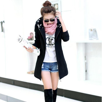 2014秋冬新款 韩版时尚简约纯色连帽中<em>长款卫</em>