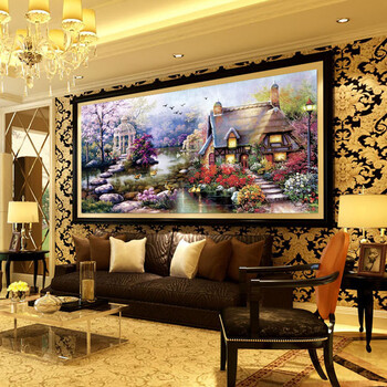 包邮正品DMC 花园小屋十字绣客厅风景大画精准印花套件大幅丝线 1.2米精准印布+DMC丝光线