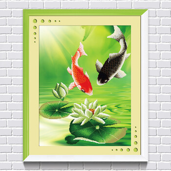 
                                        钟爱一生 印花十字绣客厅5D钻石画方钻竖版钻石绣贴钻画中式风格年年有余鱼 钻石画 清幽荷香52*68cm                
