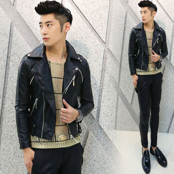 2014新款纯色皮衣男式机车服 <em>马甲</em> 皮衣 可拆卸