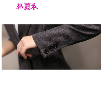 韩繤衣 2015新款韩版显瘦小西服修身中长款外套女双排扣七分袖 112 图片色 S