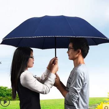 
                                        男士三人晴雨伞折叠大号双人加固韩国两用女黑色红蓝纯色三折伞 折叠大三人蓝                