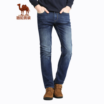 骆驼（CAMEL）男装 时尚男士商务休闲直筒微弹长裤 中腰牛仔裤 蓝色 31
