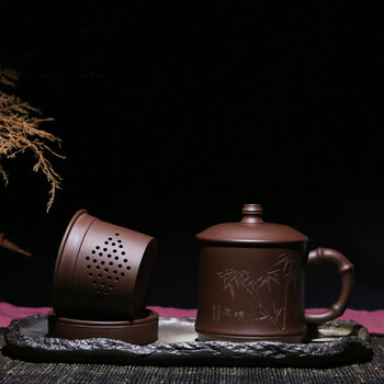 
                                        荆邑紫砂杯子茶杯大号水杯全手工男女功夫茶具茶杯套装紫砂茶壶宜兴礼品泡茶 清风竹叶                