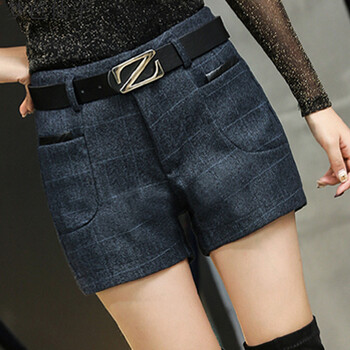 梦芭仙子<em>2015秋冬</em>毛呢<em>短裤女</em>新款格子皮呢子