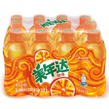 美年达 橙味 果味型汽水 330ml*12瓶（新老包装随机发货）