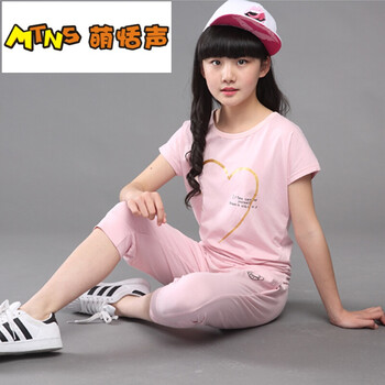 青少年女孩夏季套装14女童女装夏装短袖七分裤件套12小学生11女童运动