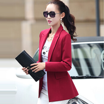 
                                        记忆的时间 2017秋季新款女装休闲短款西服针织外套职业OL纯色正装长袖小西装 女春秋 玫红 M                