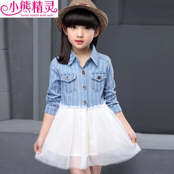小熊精灵童装 春季女童连衣裙儿童长袖牛仔裙