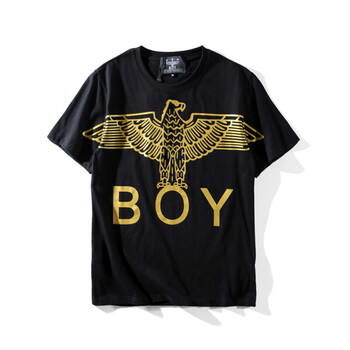 2018时尚潮牌老鹰logo烫金飞鹰五角星印花情侣款 boy春夏男女圆领短袖