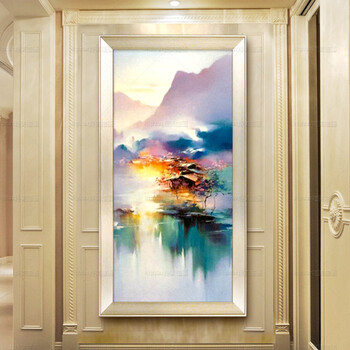 恒美手绘抽象油画三联画壁画挂画现代简约装饰画客厅壁炉玄关走道有框画 CX02 欧式框1 50x70