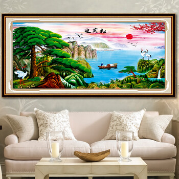 
                                        欧伦皇室粘钻十字绣钻石秀水晶钻石画迎客松钻石绣贴钻画新款大幅客厅风景系列大画餐厅点钻绣钻 Z236迎客松 鹤寿延年 尺寸长约159cm宽约84cm                
