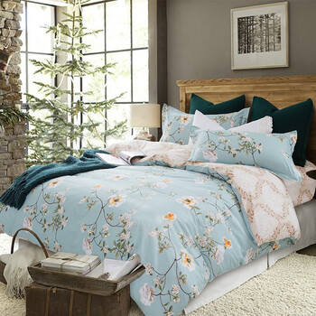 迎馨 全棉高支高密斜纹印花四件套200*230cm 99元包邮(199-100)