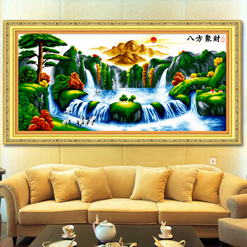 蒙娜丽莎新款十字绣100精准印花客厅大画迎客松大幅山水画风景画 YF284大版208*98CM 长2.08米*宽0.98米