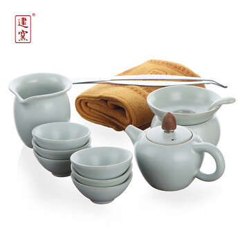 台湾建窑全套旅行功夫茶具 汝窑陶瓷茶壶茶海茶杯高端拎包套装