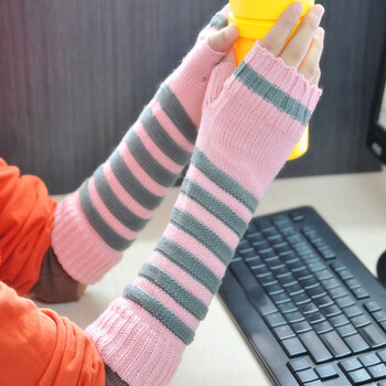 瑞丽女孩纯色露指保暖手套/毛线针织袖套 翠绿色