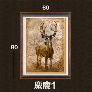 名帛家居进口装饰画欧式客厅美式乡村复古有框画麋鹿竖版玄关 麋鹿1 麋鹿2两幅一套 进口原版画芯实木外框