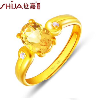 世嘉珠宝 黄金戒指 足金黄晶戒指 黄金镶嵌黄水