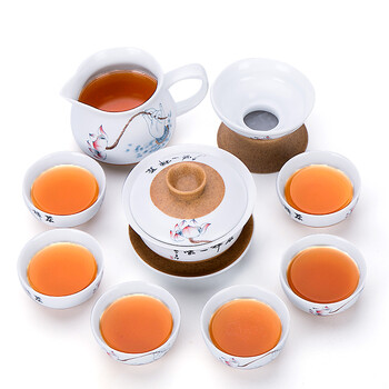 
                                        甲乐茶具套装 茶壶茶杯茶海功夫茶具公道杯礼盒装粗陶亚光釉10件套装茶禅一味 茶禅一味盖碗茶具套组                