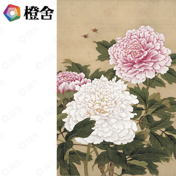 
                                                            橙舍 中式客厅装饰画卧室挂画床头画花鸟图背景墙画清代宫廷画师余穉-花开锦绣 荷花-雅致桃木 装裱高70*长60                