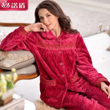 诺盾水貂绒<em>秋冬加厚</em>长袖<em>睡衣</em>女 华丽深红 L 建