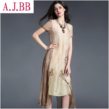 锐彧服饰欧洲站春夏新款手绘印染真丝连衣裙复